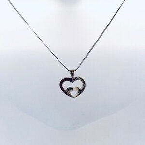 Estate 925 Sterling Silver Double Heart Necklace 18” Chain Vintage Style Gift